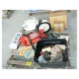 PALLET WITH WOVEN THROW, MARLBORO BAG, SANDPAPER,