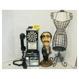 PUSH-BUTTON CROSLEY WALL PHONE, CHALKWARE GROUCHO