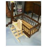 BABY CRADLE, WOODEN ROCKING HORSE