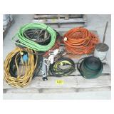 PALLET WITH EXTENSION CORDS, NYLON STRAP, WIRE