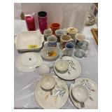 COFFEE MUGS, SET OF WHEAT CHINA SNACK SETS,