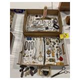 2 FLATS W/ ANTIQUE LADIES WATCHES, NECKLACES,