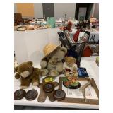WASTE BASKET, PLUSH BEARS, ANTLER PIECE, BUNNY