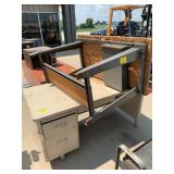 METAL BASE W/ CHIP BOARD TOP WORK TABLE, METAL