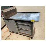 54' LONG ROLLING METAL TOP WORK DESK W/ VISE &