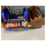 SNICKERS STORE SHELF, BOX OF BOOKS, WOODEN