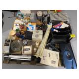 PALLET W/ OFFICE SUPPLIES, SANYO VHS PLAYER,