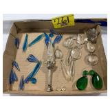 GROUP OF BLUE, GREEN & CLEAR GLASS PRISMS