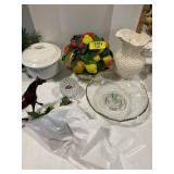 FRUIT THEMED CENTERPIECE BOWL, CHAMBER POT,