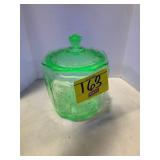 GREEN URANIUM GLASS BISCUIT JAR