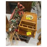 WOODEN END TABLE, CLOCK STORAGE CABINET,