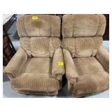 PAIR OF BROWN UPHOLSTERED ROCKER RECLINERS
