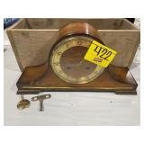 MID CENTURY LINDEN MANTLE CLOCK W/ KEY & WEIGHT