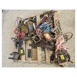 HORSE ITEMS...STIRRUPS, BIT, BRIDLE, BELTS