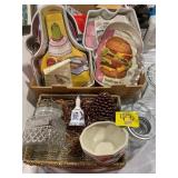 GROUP OF CAKE PANS, BASKET, PRESSED GLASS, ASIAN