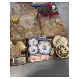 PALLET W/ BLUE & WHITE CHINA SET, PRESSED GLASS &