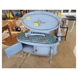 BENCH WITH STORAGE CABINET...ARM NEEDS REATTACHED