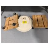 HEAVY CONCRETE WHITE PAINTED UMBRELLA STAND, PAIR