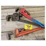 (1) RIDGID PIPE WRENCH, (2) PIPE WRENCHES