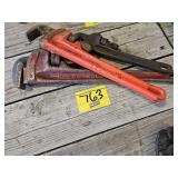 (2) RIDGID PIPE WRENCH, (1) PIPE WRENCHES