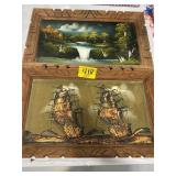 PAIR OF MID CENTURY WOOD FRAMED FELT WALL ART