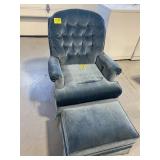 BLUE UPHOLSTERED SWIVEL ROCKER & MATCHING OTTOMAN