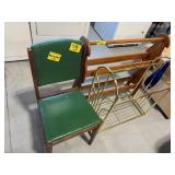 VINYL SEAT ACCENT CHAIR, BRASS QUILT RACK, WOODEN