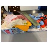 BOX OF YARN, SEWING SUPPLIES, FABRIC OF ALL KINDS