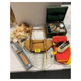 UNDER CABINET LIGHT, SEWING BOX W/ CONTENTS,