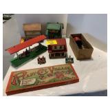 ANTIQUE WOODEN & CARDBOARD TRAIN HOUSES, LEAD