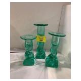 SET OF 3 HEAVY & GLOWING GLASS SWIRL CANDLESTICKS