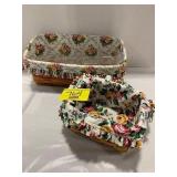 2 LONGABERGER BASKETS W/ ROSE THEMED LINERS,