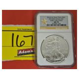 GRADED 2012-W SILVER EAGLE DOLLAR, STRUCK AT WEST