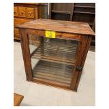 ANTIQUE GLASS SIDED WOOD SHELF DISPLAY CABINET