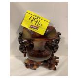 10' TALL ANTIQUE CARVED CHINESE HARDSTONE VASES -
