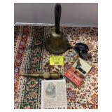 HIRES AD, BRASS SCHOOL BELL & NOZZLE, LEAD