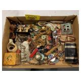 FLAT W/ ANTIQUE COSTUME JEWELRY, HALF RABBIT