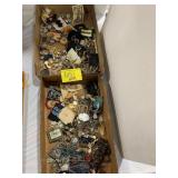 2 FLATS W/ COSTUME JEWELRY, RELIGIOUS TOKENS,