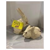 PAIR OF ANTIQUE WHITE PAINTED METAL RABBITS