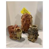 3 ANTIQUE CARVED SOAP STONE VASES