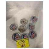 8 METAL AMERICAN FLAG THEMED MEDALLION COINS