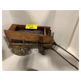 ANTIQUE PRIMITIVE METAL BASE WAGON W/ WOOD SIDES