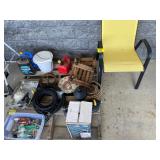 DECK SPRAYER, YELLOW OUTDOOR CHAIR, PLANTER POT