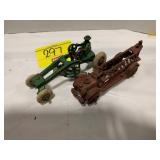 ANTIQUE ARCADE METAL FIRETRUCK & GRADER TOY