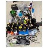 PALLET FULL OF OIL, BATTERIES, GREASE GUN, METAL