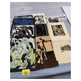 GROUP OF ABSTRACT ART, BIRD PRINT, FERG? SIGNED