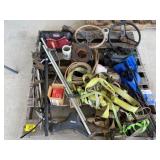 RATCHET STRAPS, CAR WHEELS, CRAFTSMAN TOOL BAG,