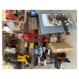 DEWALT SAW, CHAINS, HOOKS, ELECTRICAL PANEL,