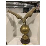 BRASS EAGLE ON GLOBE W/ WOODEN STAND