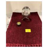 CRYSTAL BALL & STAND, LAQUERED TRINKET BOX,